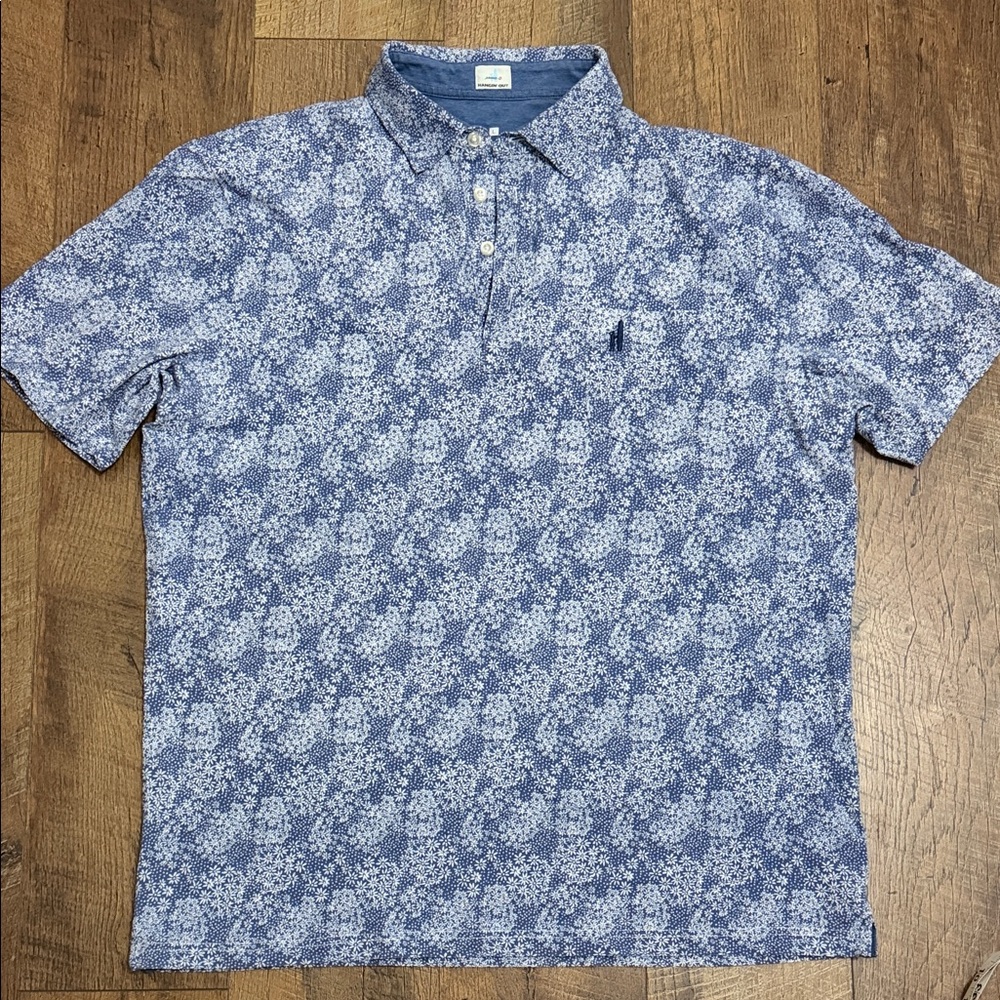 johnnie-O Blue and White Floral Polo Shirt